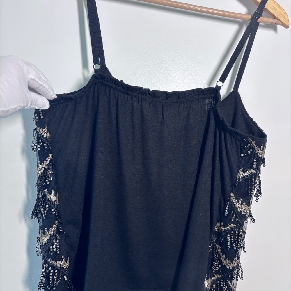 Anthropologie Porridge Black Gold Sequined Fringe V-Neck Tank Top Size Large NWT - Picture 8 of 9